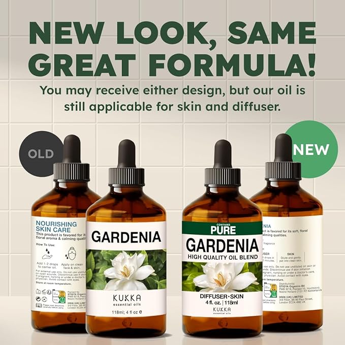 KUKKA Gardenia Essential Oils - 4 Fl Oz - for Hair, Skin, Diffuser, Aromatherapy & DIY Soap Making Scent