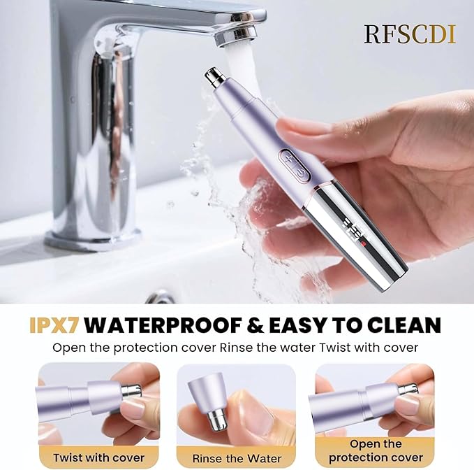 5-in-1 Rechargeable Nose & Ear Hair Trimmer - IPX7 Waterproof Dual Edge Grooming Kit for Men & Women, Perfect for Hair Removal of Nose, Eyebrows, Beard, Bikini, and Facial Hair (Purple)