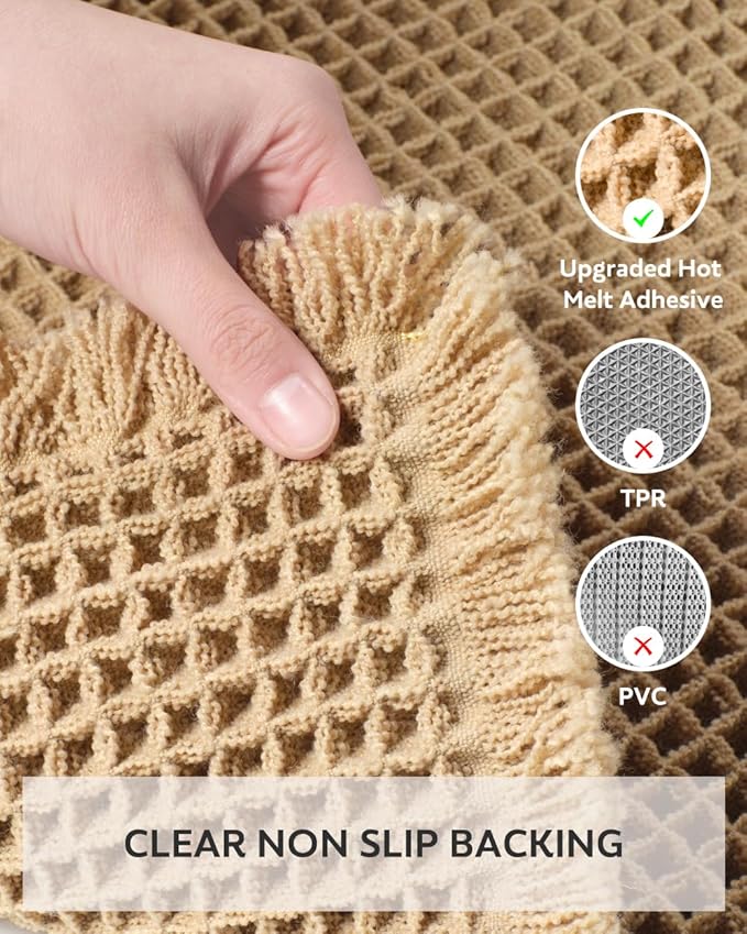 tchdio Waffle Bath Mat Rug, Super Absorbent Non Slip Bath Mats for Bathroom Mat Ultra Soft Bathmat Machine Washable Bathroom Rugs with Tassels, Bath Rugs Beside Tub, 24" x 36"