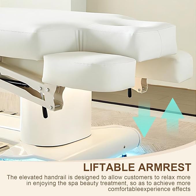 4.0 Electric Massage Table (Multi-Functional Adjustment)(Heating Function)(Foot Control)(Ice-Blue Ambient Light Base), Lash Bed with Modern Ergonomic Design