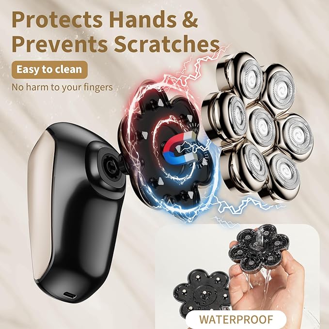 SHPAVVER Head Shavers for Bald Men: 5-in-1 Electric Razor - IPX7 Waterproof Shaving Grooming Kit for Balder - Turbo Speed & Precision Blades (Little Gold)