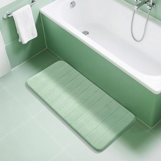 Yimobra Long Bath Mat 44"x24", Super Soft Quick Dry Memory Foam Bathroom Rug, Water Absorbent, Non Slip Backing Machine Washable for Tub Shower, Thick Comfort Support, Pale Green