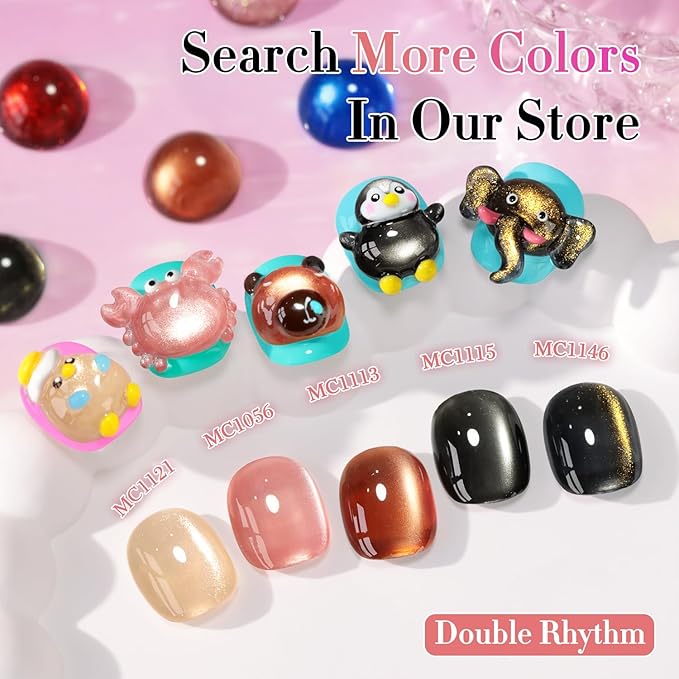 Double Rhythm 0.5 OZ Cat Eye Gel Polish with Magnet 15ML Holographic Glitter Shimmer Translucent Jelly Color Magnetic Polish Salon DIY at Home (MC1056)