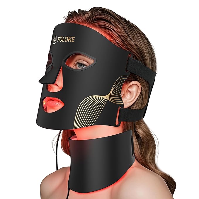 LED Light Therapy Mask Skin Care Mask & Neck, LED Red 630±5nm & NIR 830nm Wavelength for Home Use（Advanced Black）