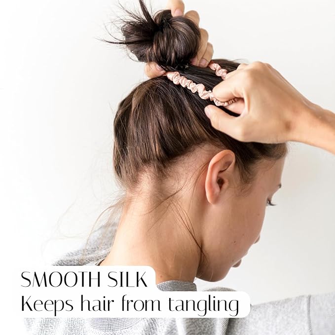 OLESILK Silk Hair Ties for Women: 100% Mulberry Skinny Silk Scrunchies, Soft Smooth No Damage No Crease for Thin Fine Curly Hair 5 Pack, Multi