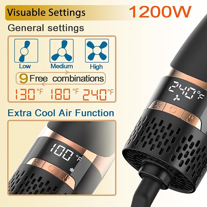 Nicebay Hair Dryer Brush, Blow Dryer Brush for Women Fast Styling, One Step Blowout Brush with Display Screen-Less Frizz, More Shine, Oval Ceramic Barrel, Negative Ion