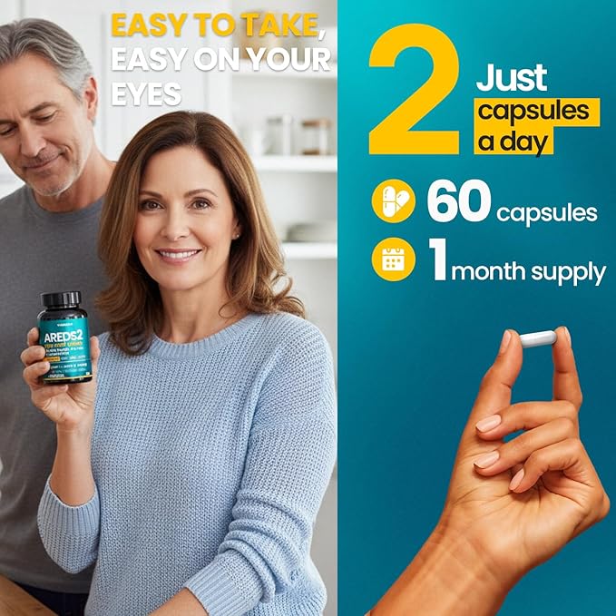 AREDS 2 Eye Vitamins - Lutein, Zeaxanthin, Bilberry, Astaxanthin Mineral Vision Supplement - Supports Eye Strain, Dry Eyes, Pressure, and Vision Health - Made in USA - 60ct