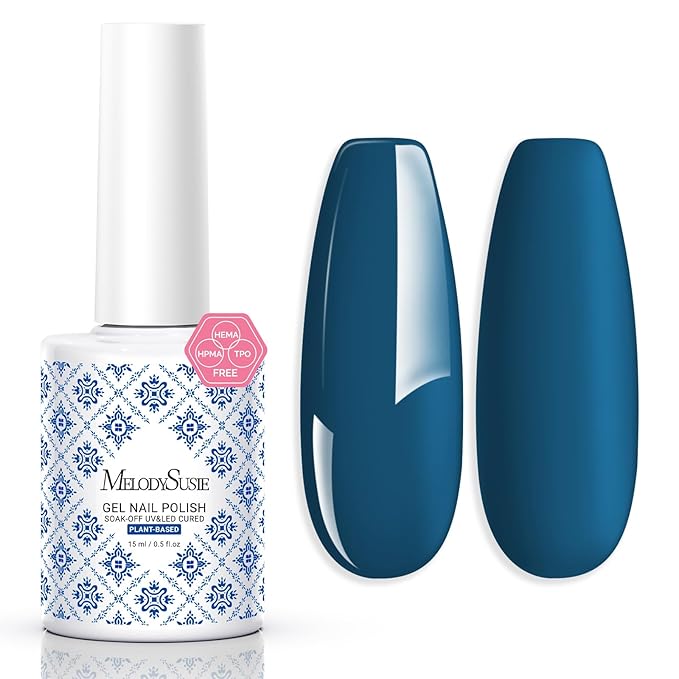 MelodySusie Fleurwee Plant Based Gel Nail Polish, Hema Free Dark Indigo Blue Nail Polish, Soak Off UV LED Gel Polish Gift for Women 21 Non Toxic Long Lasting Nail Art Manicure Salon DIY at Home P16