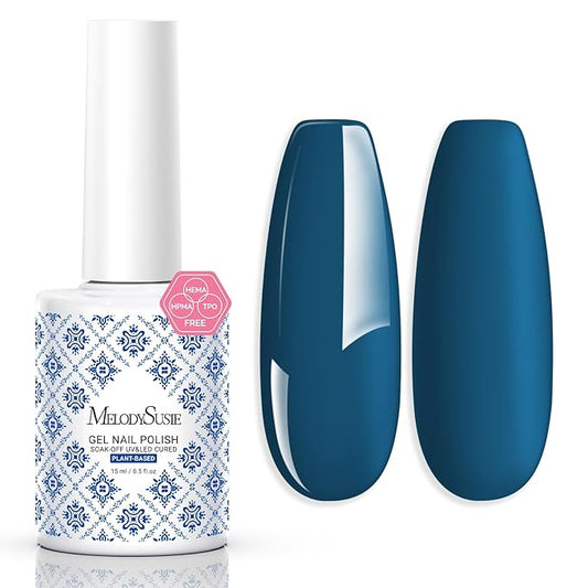 MelodySusie Fleurwee Plant Based Gel Nail Polish, Hema Free Dark Indigo Blue Nail Polish, Soak Off UV LED Gel Polish Gift for Women 21 Non Toxic Long Lasting Nail Art Manicure Salon DIY at Home P16