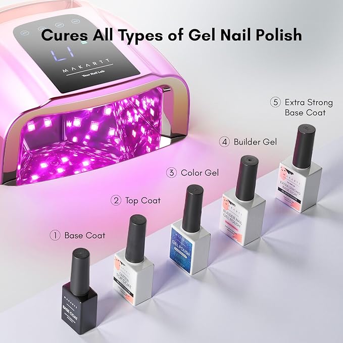 Makartt UV LED Nail Lamp with Handle for Gel Polish – Fast Curing UV Light Nail Dryer with 42 Beads 4 Timers Cordless Rechargeable Lamp LCD Touchscreen & Smart Sensor(Gradient Purple)