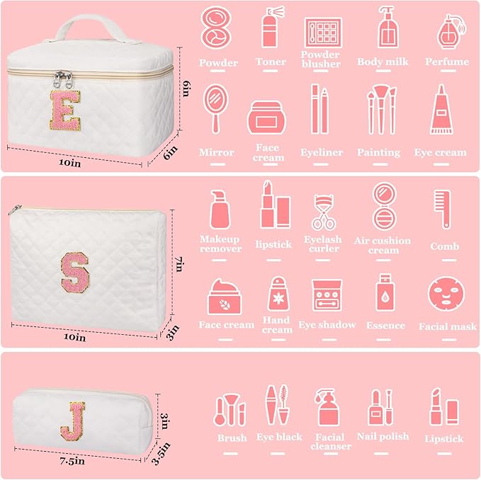 Initial Makeup Bag, Personalized Monogram Cosmetic Bag Set, Large Make up Bags | Travel Toiletry Bag | Makeup Bag for Girls Teen Girl Friend Sister Wife Girlfriend Gifts Daughter (Letter M)