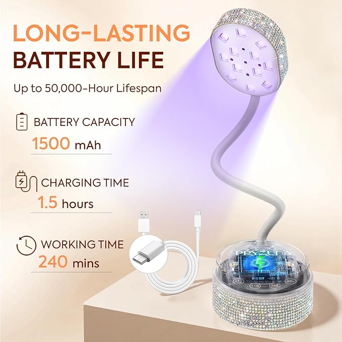 UV LED Nail Lamp 36W – Mini Cordless Flash Cure Gooseneck UV Light for Gel X Nails, Portable USB Rechargeable Nail Dryer with Auto Sensor, 4 Timers & LCD Display for DIY Home Manicure (Diamond)