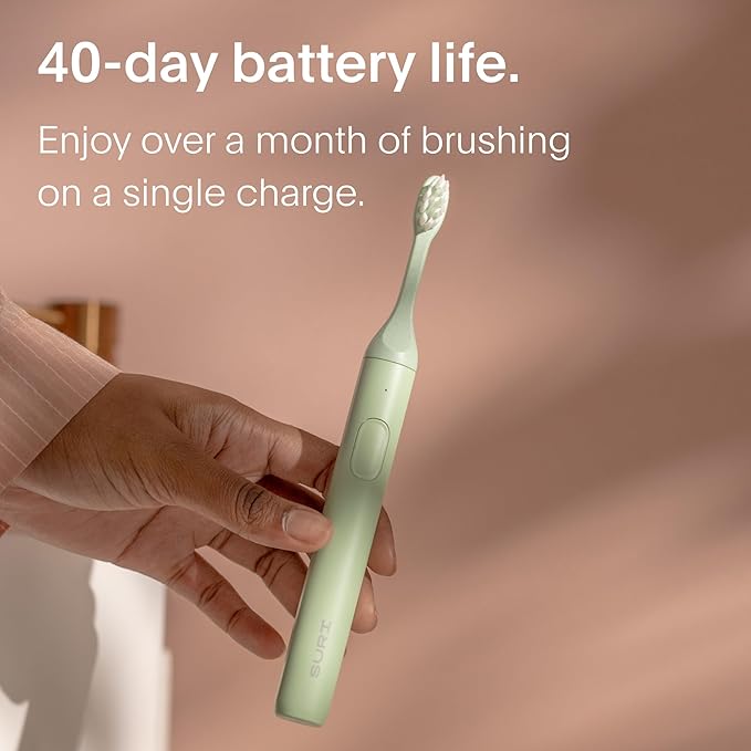 SURI 1.0 Sonic Electric Toothbrush | 1 Month+ Battery | Designed in California | Electric Toothbrush for Adults | Travel Toothbrushes | Tooth Brush | Green