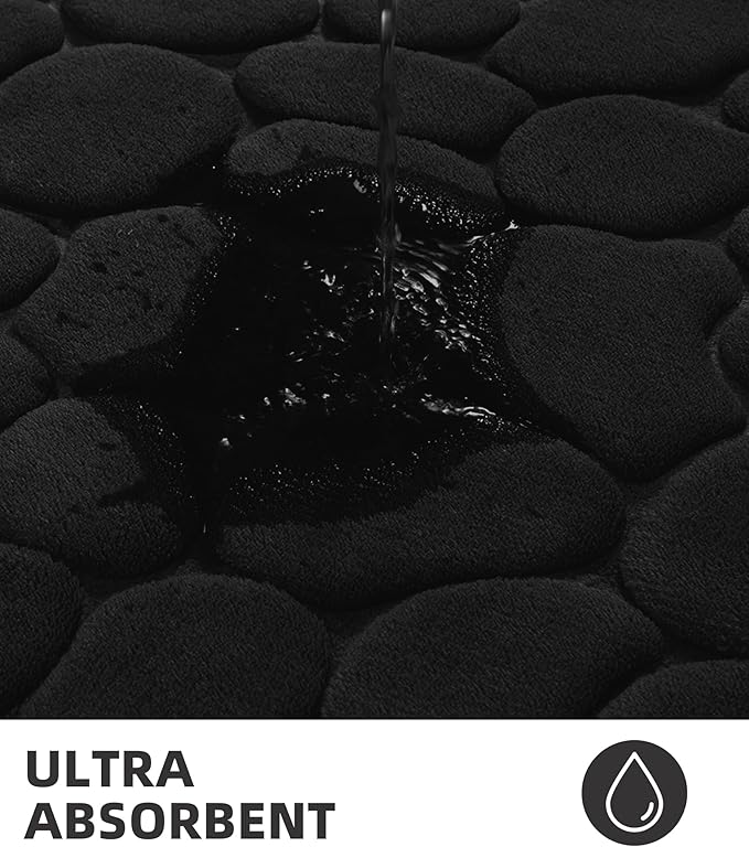 YIHOUSE Memory Foam Runner Rug, Cobblestone Bathroom Runner Rugs Super Water Absorbent Bath Mats for Bathroom Machine Washable Bath Rugs for Hallway Bedroom Laundry Room(20 x 47,Black)