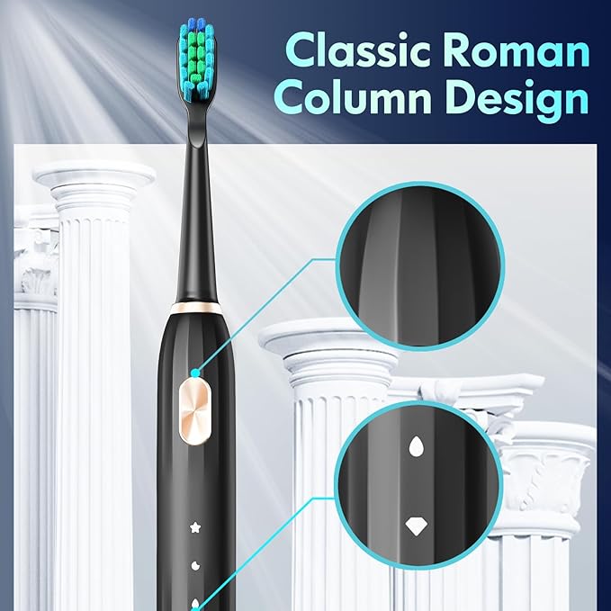 Ultrasonic Toothbrush for Adults Sonic Toothbrush, 9 Brush Heads, 5 Cleaning Modes, 4-Hour Charge Lasts 60 Days Electric Toothbrush (Black)
