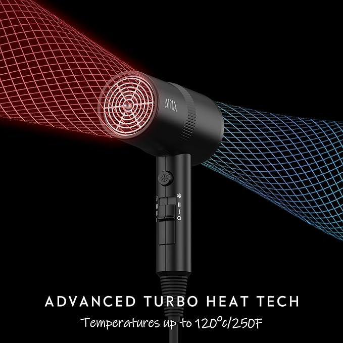 AINA Hair Dryer with Diffuser, Blow Dryer for Women | Advanced Ionic Technology, Ceramic Coating | Cold Shot Features Turbo Heat for Fast Drying and Shine 110V/ALCI (Vader Black)
