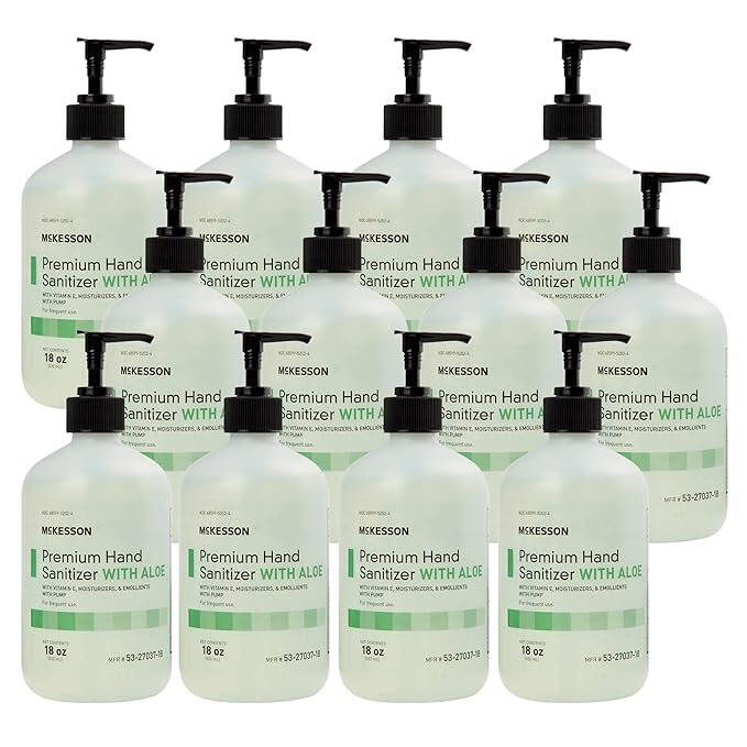 McKesson Hand Sanitizer with Aloe, 18 oz Pump Bottle [Pack of 12] Bulk, 70% Ethyl Alcohol, Spring Water Scent, No-Rinse Gel with Vitamin E and Moisturizers, Medical-Grade Sanitizer