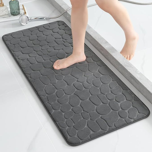 YIHOUSE Memory Foam Runner Rug, Cobblestone Bathroom Runner Rugs Super Water Absorbent Bath Mats for Bathroom Machine Washable Bath Rugs for Hallway Bedroom Laundry Room(20 x 47,Dark Gray)