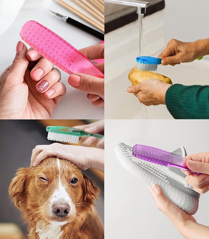 Nail Brush for Cleaning Fingernails, 4Pack Handle Grip Nail Brushes Fingernail Brush for Cleaning Nail Scrub Brush for Toes and Nails Women Men (Color3)