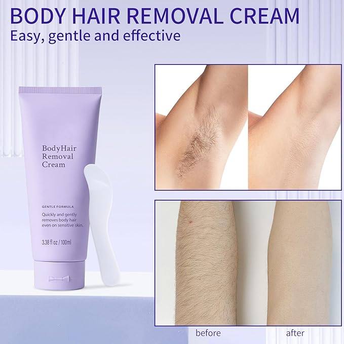 2 PCS Gentle Body Hair Removal Cream for Sensitive Skin, 6.76 Fl Oz, Painless Hairs Removal Cream with Spatula Applicator, Unisex Hair Removal & Skincare