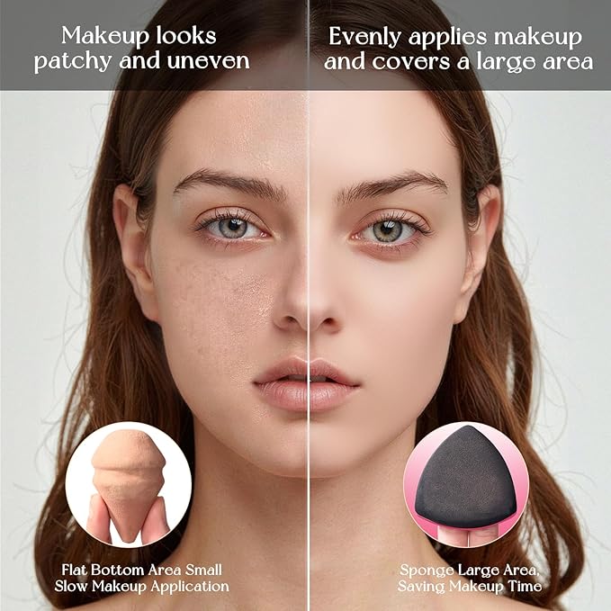 Makeup Sponge Set For Foundation Concealer, Triangle Powder Puff Soft Sponges Blender, Latex Free Blender Sponge For Liquid, Cream, and Powder Seamless & Flawless Makeup (RoseRed 3Pack)