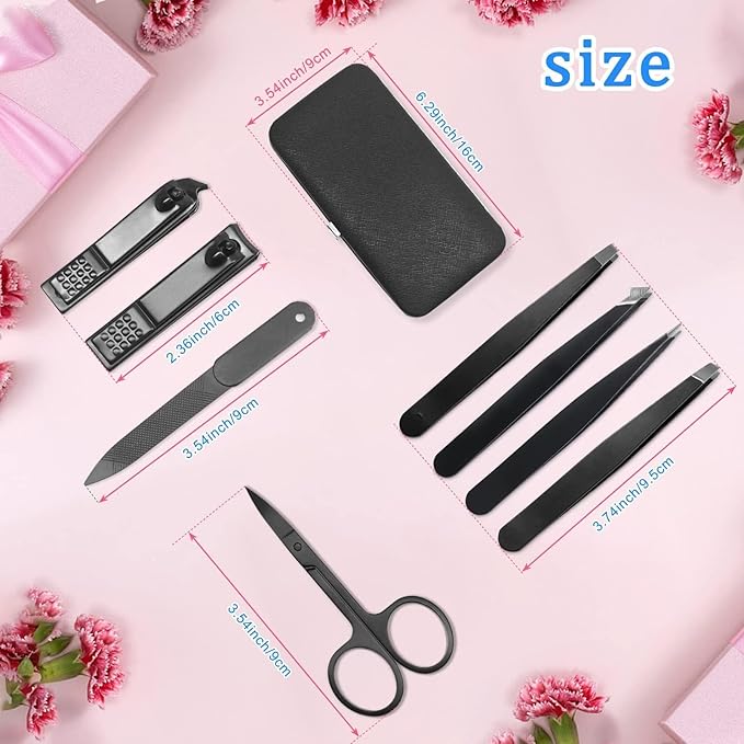 Tweezers and Fingernail Clippers Kit, 8 Pcs Professional Tweezer Nail Clipper Set Stainless Steel Manicure Tools with Case for Men Women