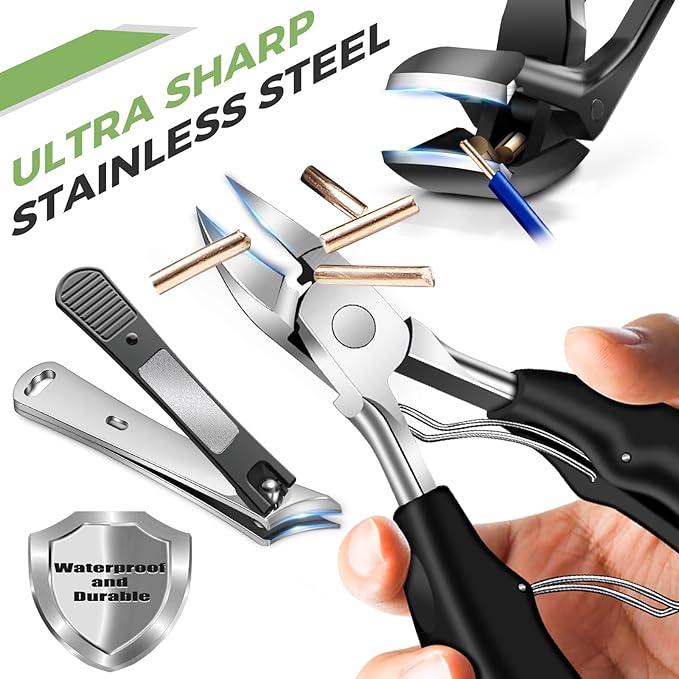 Toenail Clippers for Seniors Thick Toenails, Angled Head Large Toe Nail Clippers for Thick Nails for Men, Heavy Duty Ingrown Toenail Clippers with Wide Jaw, Slanted Nail Clippers with Long Handle