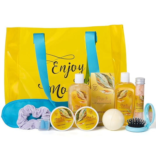 Spa Gift Baskets for Women, Spa Gifts for Women - 10pcs Honey Almond Tote Bag Bath Sets with Body Lotion, Bubble Bath, Relaxing Bath Sets, Birthday Christmas Gifts for Her