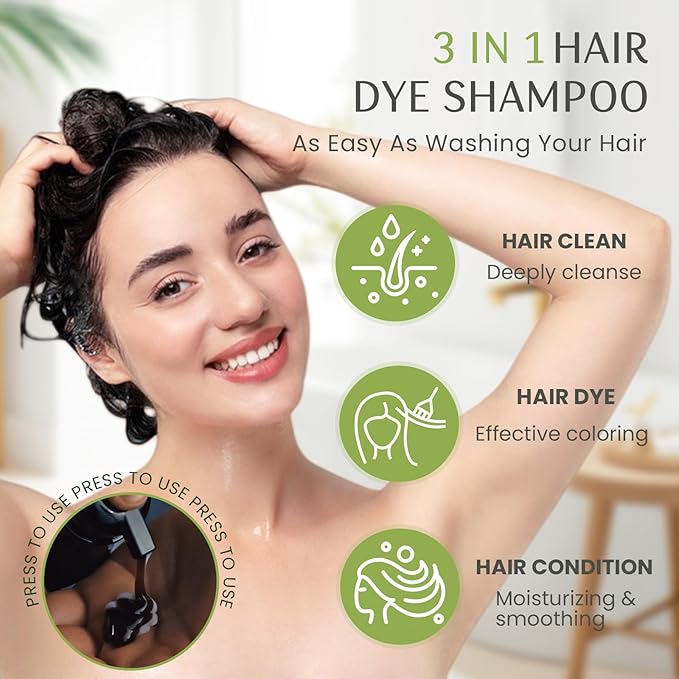 Hair Dye Shampoo 3 in 1, Instant Natural Hair Color Shampoo Hair Dye for Women & Men Purple, Root Touch Up & Easy To Use & Lasts 3-4 Weeks & All Hair Types, 16.9 fl.oz