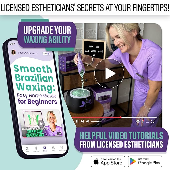 Tress Wellness Waxing Kit for Sensitive Skin – Safe for Face & Skin, Prep & Aftercare Wipes, Easy to Use – At-Home Kit for Face, Bikini, Brazilian & Full Body - Black, No Display