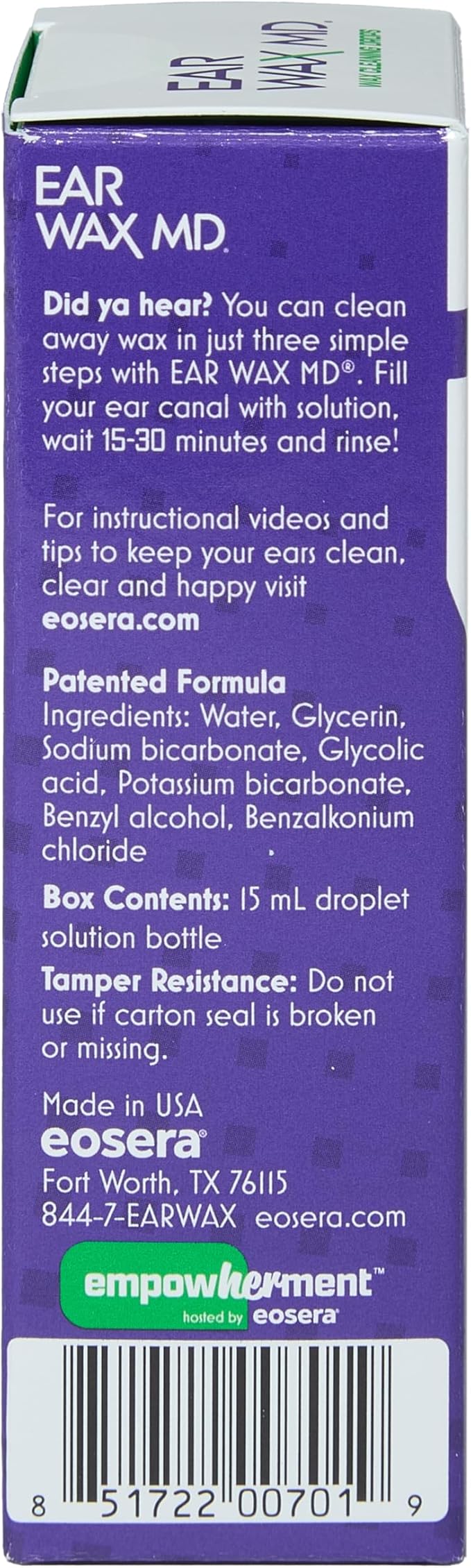eosera® Ear Wax MD® - Ear Wax Removal Drops - Breaks Down & Dissolves Earwax in Just 1 Treatment - Doctor Recommended & Clinically Proven - Gentle & Safe - 15-mL