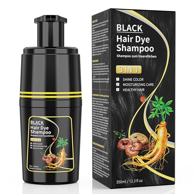 Black Hair Dye Shampoo 3 in 1, Herbal Ingredients Hair Color Shampoo for Cover Grey Hair, Hair Dye for Men and Women