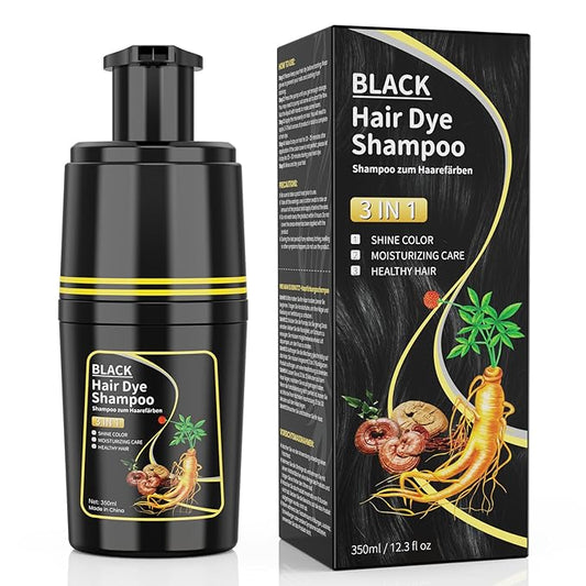 Black Hair Dye Shampoo 3 in 1, Herbal Ingredients Hair Color Shampoo for Cover Grey Hair, Hair Dye for Men and Women