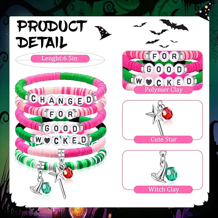 Wicked Friendship Bracelet for Women Magic Wand&Witch Hat Beaded Stretch Bracelet Wicked Gifts Fans Party Dress Costume Accessories
