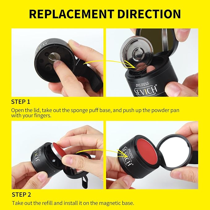 SEVICH Magnetic Hairline Powder with Brush | Refillable Root Touch Up for Sparse Hairlines & Gray Coverage | Waterproof, Sweat-Proof & Smudge-Proof | Natural & Invisible Hair Concealer (Black)