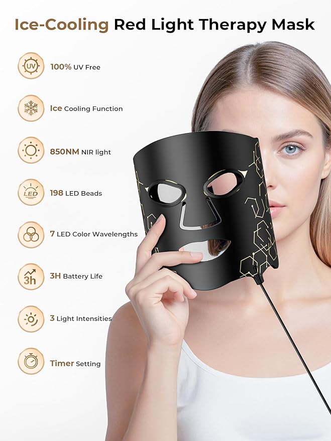 LED Light Therapy mask (E106A) for Face, LED Light Therapy Mask with Adjustable Brightness and Timer, Soft Silicone Red Light Therapy Mask for Home & Travel