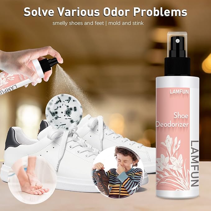 Shoe Deodorizer Spray, Natural Deodorant Spray, Odor Eliminator for Feet, Shoes and Gym Bags, Fights Odor and Stink, Freesia Fragrance, 150ml