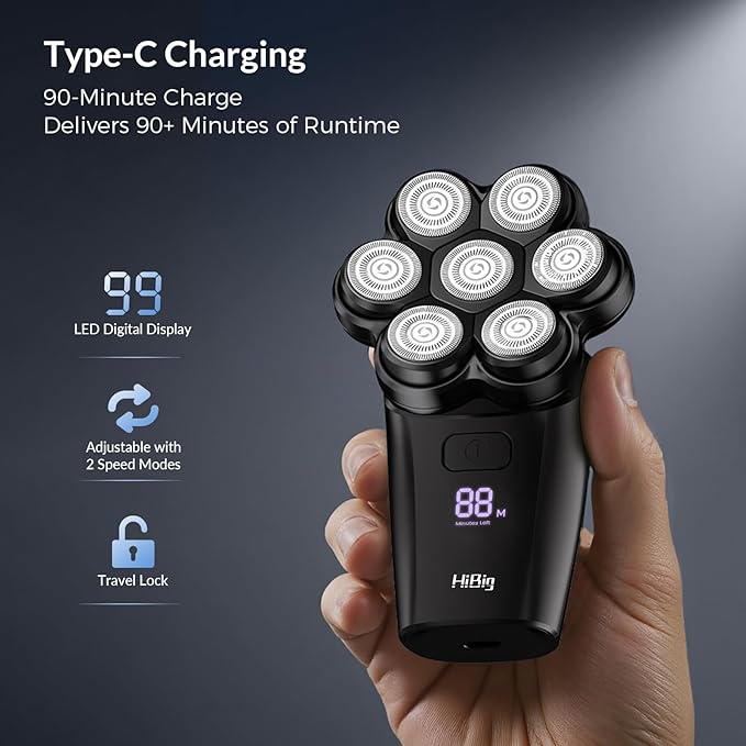 Head Shavers for Bald Men - 7D Arc Electric Razor with Magnetic Detachable Head, Waterproof Wet Dry 5-in-1 Electric Shaving & Grooming Kit, LED Display Rechargeable Head & Body Hair Shaver