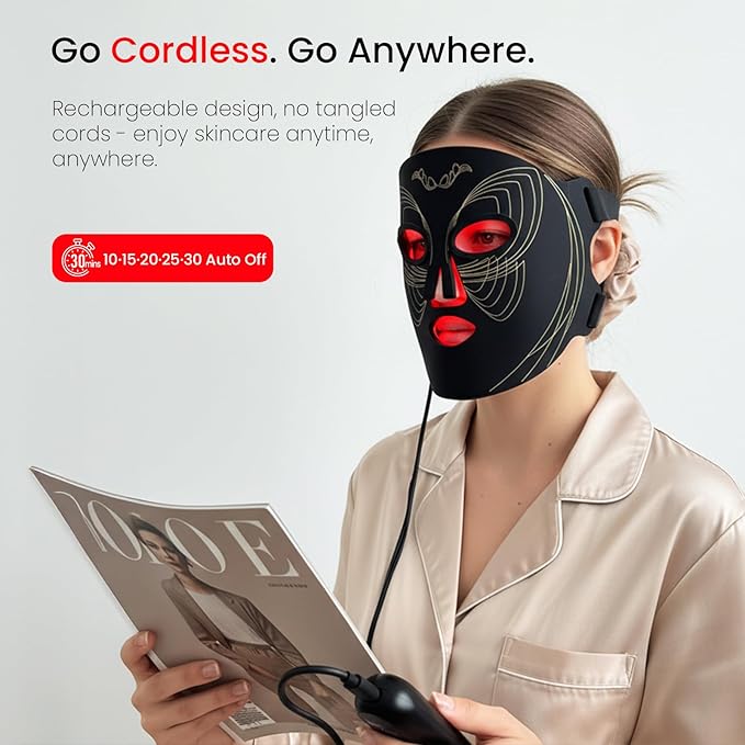 LED Light Therapy Mask for Face, 4 Modes LED Face Mask Light Therapy with 850nm Near-Infrared, 400 LEDs, Rechargeable, Portable Anti-Aging Device (Onyx Black)