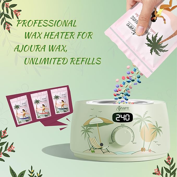 Ajoura Digital Wax Warmer Kit - 10-Min Quick Heat Hair Removal System with Precision Temp Control, Includes 30 Wax Sticks for Women Men, Home Salon Use(Light Green)