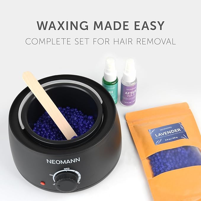 Waxer II LAV Brazilian & Bikini Waxing Kit Lavender – Hard Wax Lavende Beads, Pre & Post Wax Care, and Applicator Sticks for Face, Body, and Underarms Hair Removal