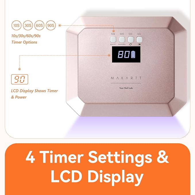 Makartt UV LED Nail Lamp for Gel Nails – Rechargeable Aurora 30W Nail Light with 39 LEDs, Large Space 2600mAh Battery 4 Timers & Auto Sensor Fast Curing Cordless Nail Lamp for Salon(Rose Pink)