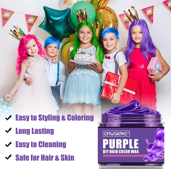 4 Colors Temporary Hair Color,Stocking Stuffers for Kids,Christmas Gifts for Teens Boys Girls,Gifts for Kids,Purple Green Blue Pink Hair Dye Color Wax,Temporary Hair Dye for Party,Halloween,Cosplay