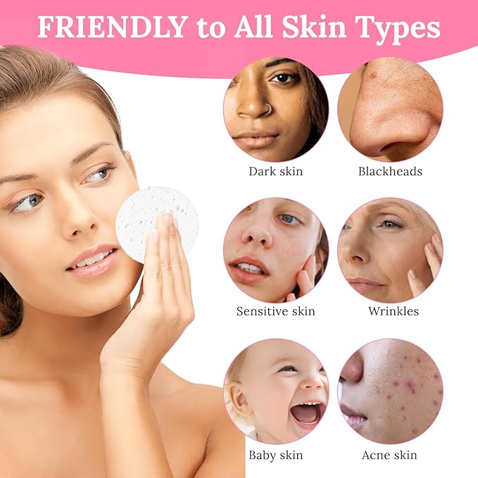 300Pcs Soft Facial Sponges, Round White Cotton Face Washing Sponge Pads, Modern Style, Wood Pulp Material, For Daily Cleansing and Makeup Removal