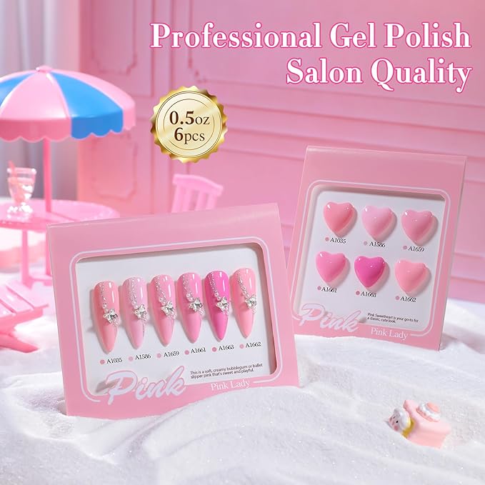 Double Rhythm 6 Pcs 15 ML Gel Polish Set Same Color Same Bottle Soak Off Gel Polish Kit Nail Art Manicure Salon DIY at Home for Women (Neutral Skin Pink Nude Beige -T6-53)