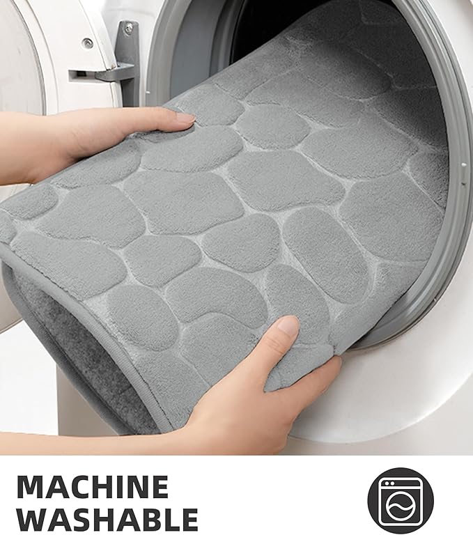 YIHOUSE Memory Foam Bath Mat Cobblestone Bathroom Rugs Super Water Absorbent Bath Mats for Bathroom Machine Washable Bath Rugs(24 x 36,Light Gray)