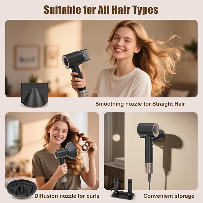 Hair Dryer, 1600W High Speed Ionic Blow Dryer with 300 Million Negative Ions, 140000 RPM Brushless Motor for Fast Drying, 59dB Low Noise & 65M/S Hair Dryers for Home Travel,Black