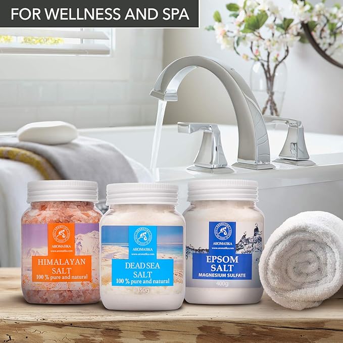 Bath Salts Set 42 Oz - Epsom Salt - Himalayan Pink Salt - Dead Sea Salt - 100% Pure & Natural - Best for Good Sleep - Beauty - Bathing - Body Care - Wellness - Relax - Aromatherapy - Spa