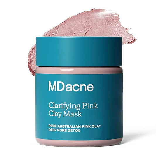 MDacne Clarifying Clay Face Mask - Deep Pore Detox with Australian Pink Clay - Detoxifying, Exfoliating & Brightening - Reduce Skin Redness & Irritation for Sensitive Acne-Prone Skin (1 Pack)
