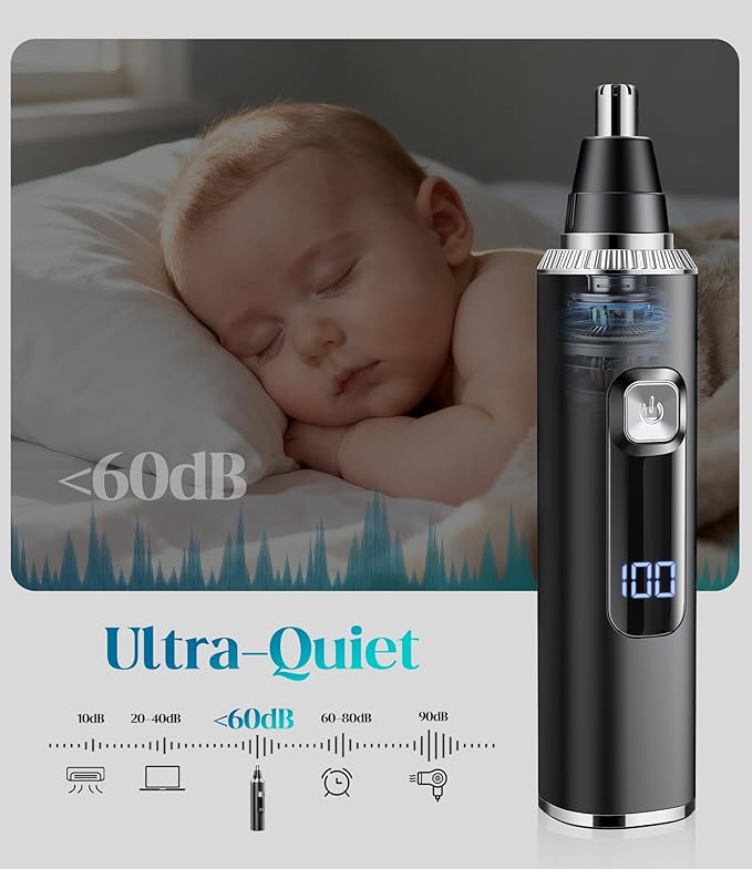 Nose & Ear Hair Trimmer, Type-C Rechargeable Precision Groomer for Men & Women, Painless Double-Edged Blades, IPX7 Waterproof & Easy to Clean for Nose, Ears, and Facial Hair